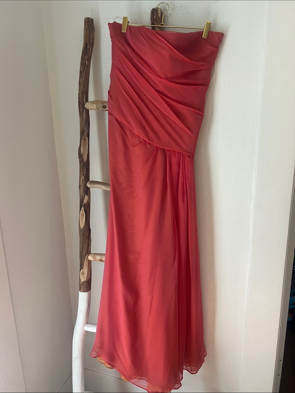 Patricia Rhodes Couture Strapless Coral Pink Silk Evening Gown Draped Bodice 4